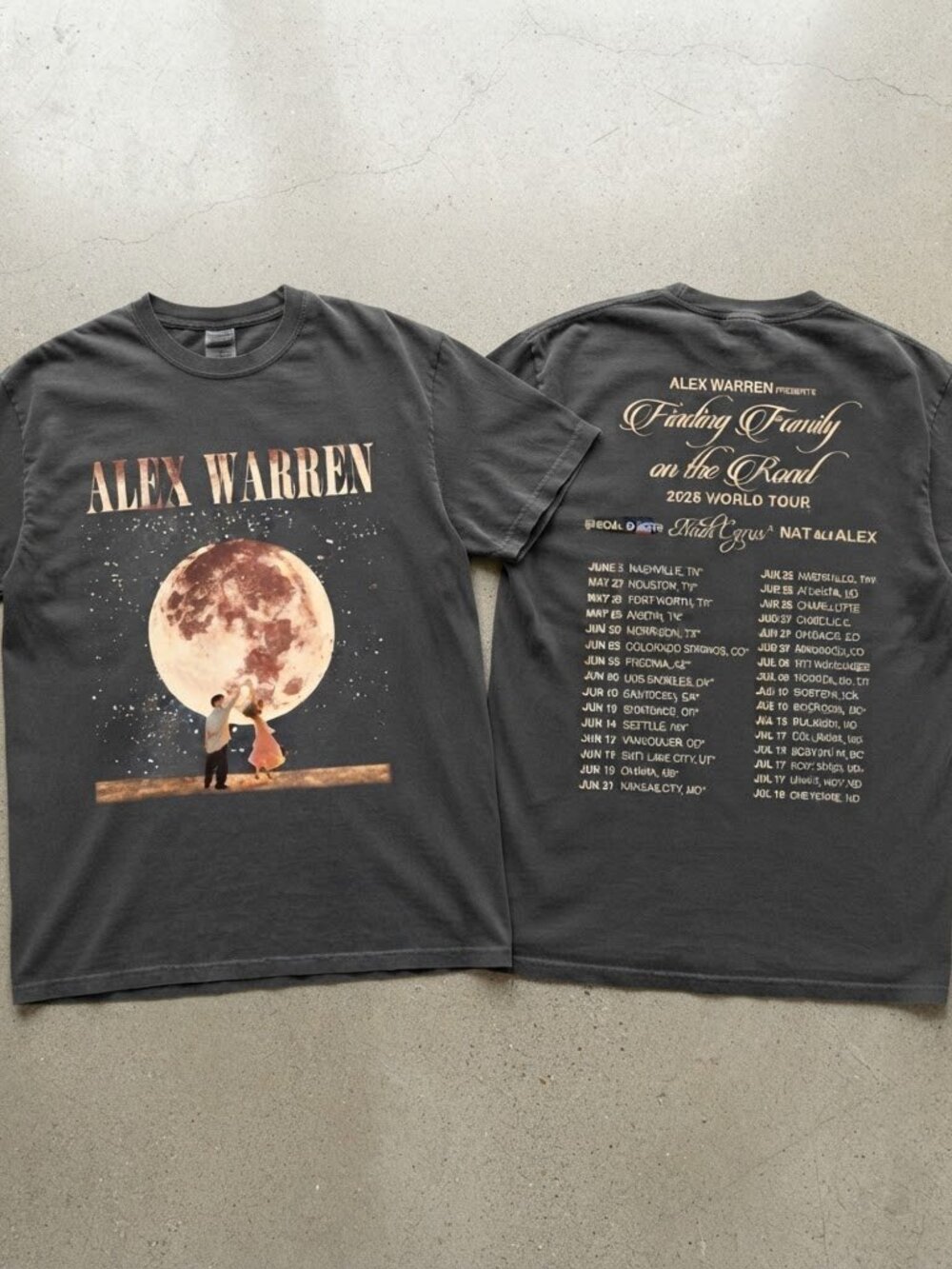 Alex Warren Finding Family 2026 World Tour Moon Vintage Dark Grey T-Shirt Unisex